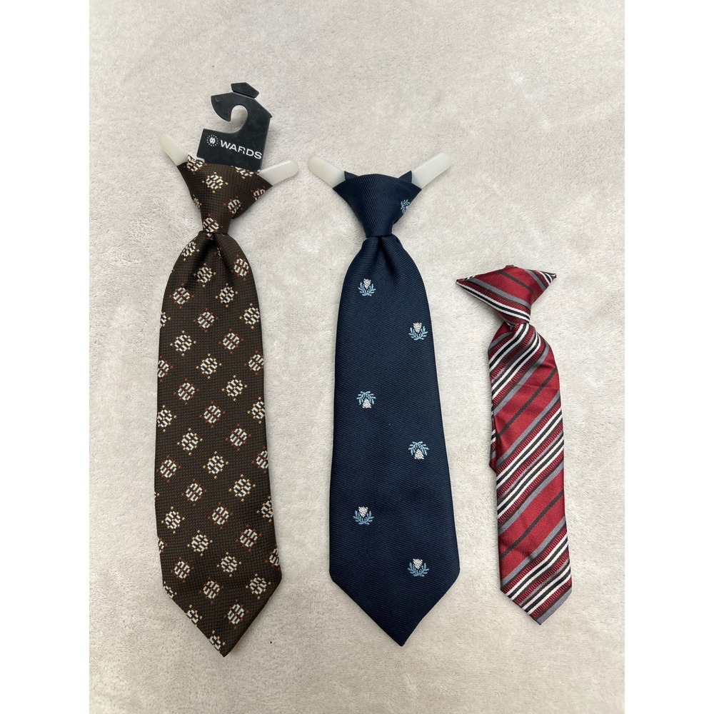 Vintage Clip-on Necktie Set Boys Striped 3 Pack Geometric Striped Floral Uniform